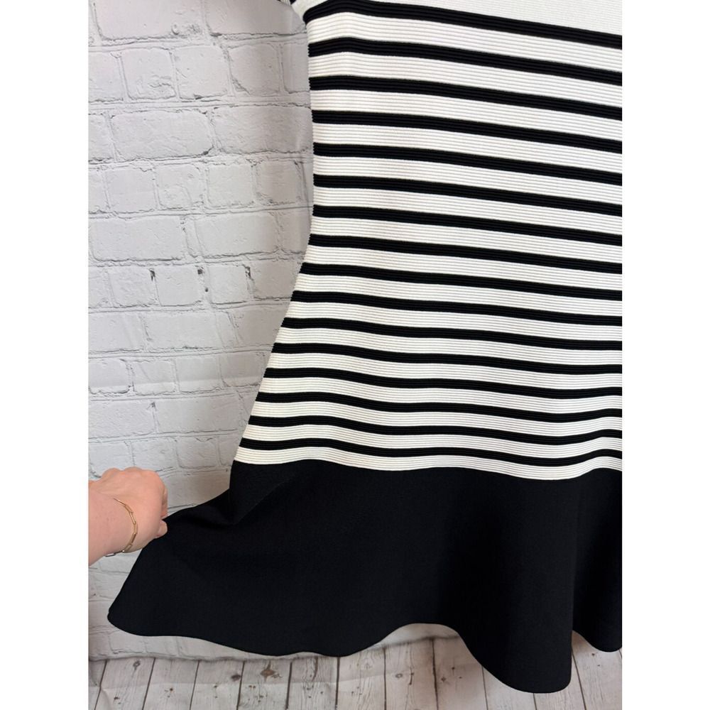 KATE SPADE NEW YORK black white striped A-line short sleeve knit dress XXL - Picture 4 of 6